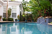 Fountains in backyard pool