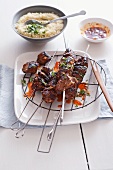 Grilled beef kebabs with coriander sauce