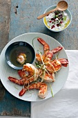 King prawns with a pomegranate and garlic sauce