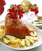 Studded pork knuckle with potato wedges (for Christmas dinner)