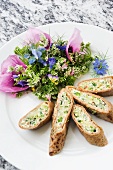 Chestnut crepes filled with echium sprigs and ricotta