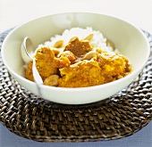 Mildly spicy chicken with almond and rice (India)