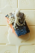 Salmon fillet with mushrooms and white chocolate sauce