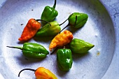 Fresh green and yellow chilli peppers