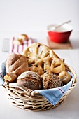 Various types of bread in bread basket