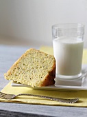 Slice of Lemon Poppy Seed Cake with a Glass of Milk