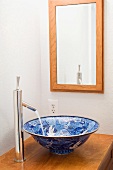 Blue designed porcelain bowl sink
