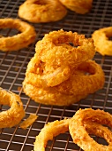 Fried Onion Rings on a Cooling Rack