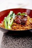 Pork and vegetables on fried noodles (Malaysia)