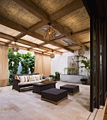 Contemporary outdoor patio with pocket doors