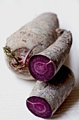 Purple carrots, whole and sliced