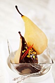 Poached pears with chocolate sauce