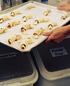 Hands Holding a Tray of Unbaked Pastries; Ready to be Baked