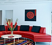 Living Room setting with red leather couch