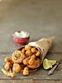 Fried mushrooms with a panko crust and wasabi mayonnaise