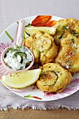 Courgettes in batter with a courgette dip