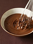 Bowl of Melted Chocolate with a Whisk