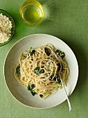 Spaghetti with Parmesan Cheese and Spinach