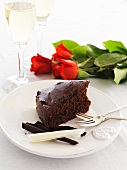 A slice of chocolate cake for Valentine's Day