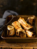 Roasted Beef Bones in a Roasting Pan