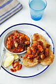 Toasted ciabatta with butter beans and dried cherry tomatoes (Italy)