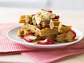 Belgian Waffles with Strawberries, Almonds and Cream