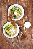 Leek and potato soup with porcini mushroom crostini