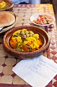 Bowl of tagine on restaurant table