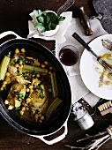 Braised rabbit with chickpeas and celery