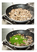 Sauteing Mushrooms and Peas