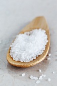 Coarse salt on a wooden spoon