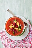 Gazpacho with raspberries and nectarines