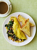 Veggie Omelet with Toast and Coffee; From Above
