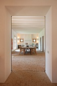 Dining room in home with stone floors