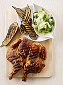 Grilled chicken with grilled aubergines and a side salad