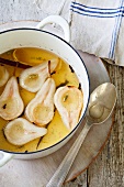 Poached Bosc Pears in a Dutch Oven