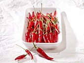 Red chilli peppers in a bowl