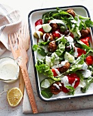 Tray of Greek lamb salad