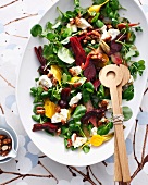 Bowl of goat cheese and beetroot salad