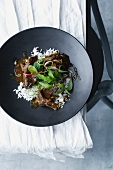 Bowl of braised beef cheeks and rice