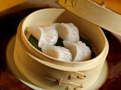 Asian Dumplings in a Bamboo Steamer