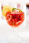 Mexican Style Shrimp Cocktail in a Glass Stem Bowl