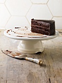 Chocolate cake on serving tray