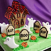 Halloween biscuits: A haunted house, ghosts, tombstones and pumpkins