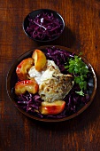 Cod with red cabbage and apple