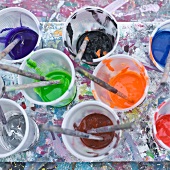 Paints and Brushes in Plastic Cups