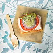 Organic Open Faced Turkey Sandwich with Onion, Tomato and Chia Seed Sprouts