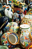 Many Decorative Flower Pots; At a Market
