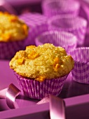 Mango muffins in purple cases