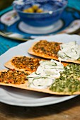 Herb pizza with cucumber salad